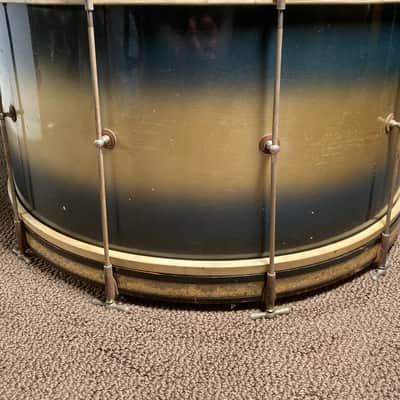Early 1920s Ludwig  Marching Bass Drum 14x28 in Blue and Gold Duco image 5