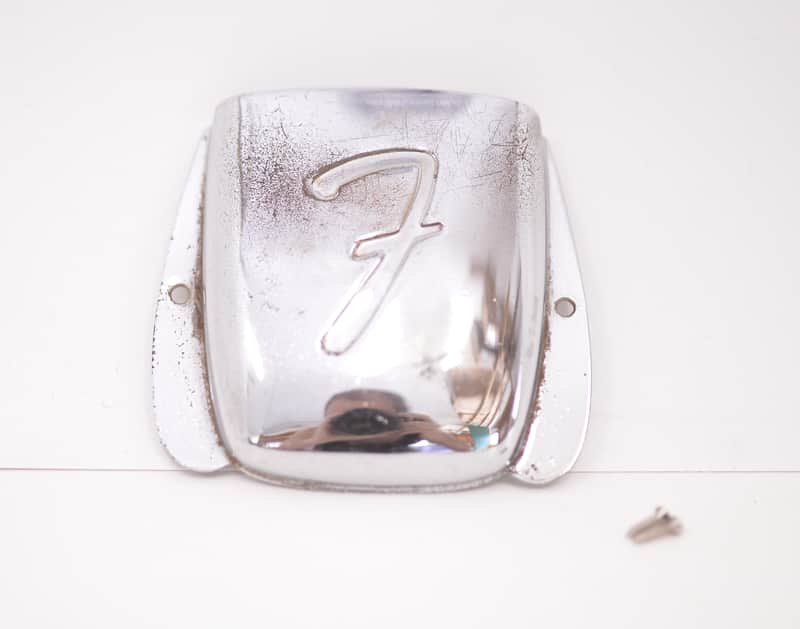 1966 Vintage Fender Jazz Bass F-Logo BRIDGE COVER Chrome JBass Guitar Original 1960's 1967 1968 1969 image 1