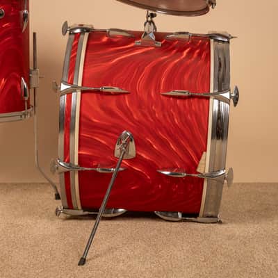 Vintage Mica-Sonic MIJ Red Satin Flame Drum Set image 13