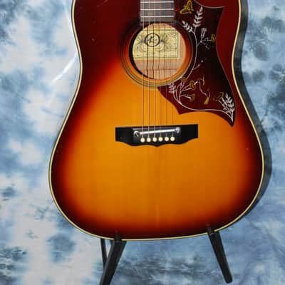 1977 Kay K-590 Deluxe Western Hummingbird Jumbo Sunburst Pro Setup Original Case image 2