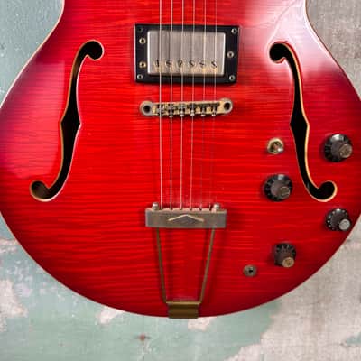 Ventura 335 Style Electric Guitar with Hardshell Case 1973-75 - Transparent Flamed Red image 3