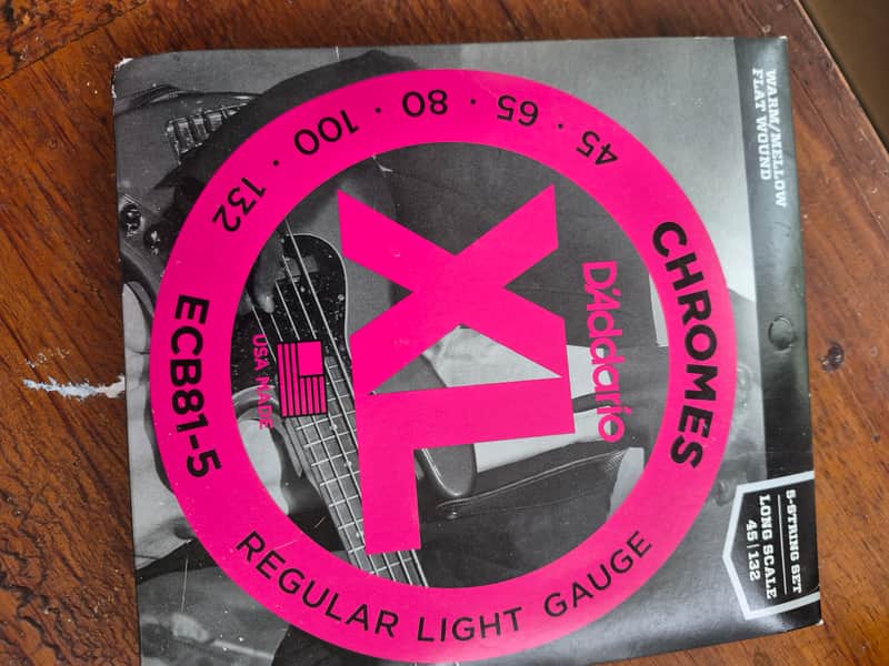 D'Addario ECB81-5 Chromes 5-String Long Scale Light Bass Guitar Strings, 45-132