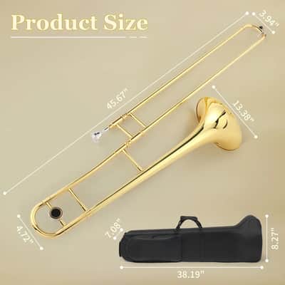 Brass Bb Alto Slide Trombone Gold Lacquer Finish with Carry Case Mouthpiece image 2