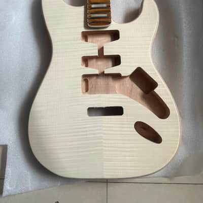 Tiger Maple Wood Guitar Strat Style Neck, with Mahogany Wood Body image 2