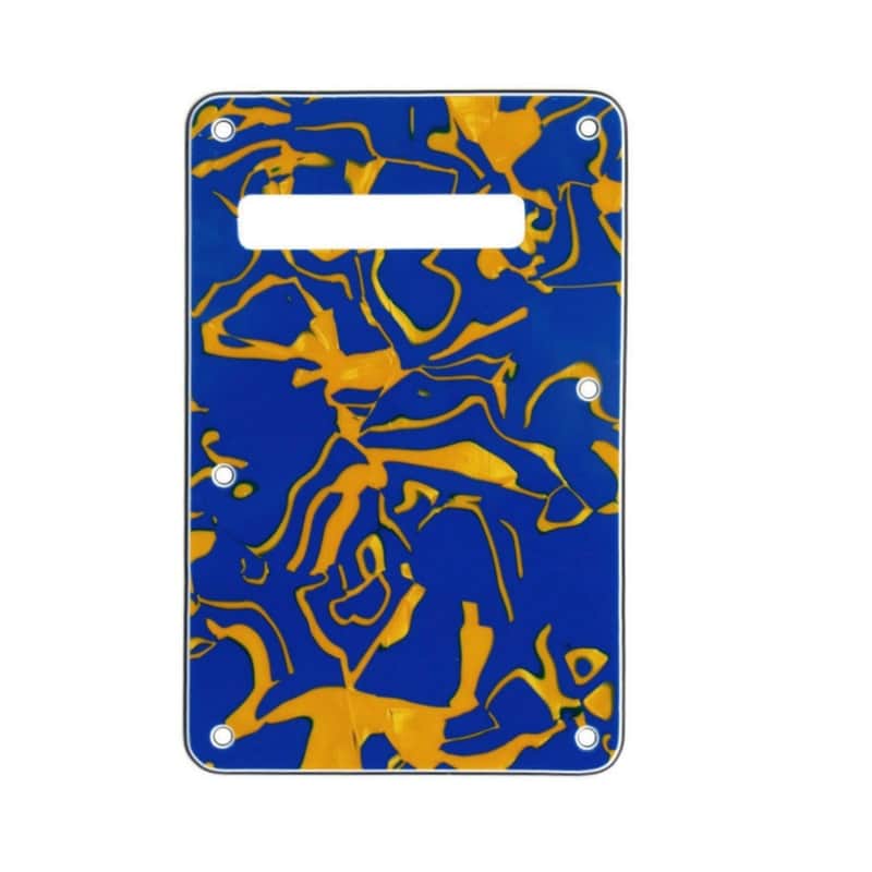 Strat Stratocaster Electric Guitar Back Plate Trem Tremolo cover USA MEX FIT - Blue and Yellow Abstract image 1