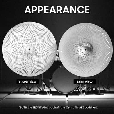 Low Volume Cymbal Set, White Stainless Steel, 5-Piece Practice Drum Cymbals with 14-inch Hi-Hats, 16-inch Crash, 18-inch Crash Ride, 20-inch Ride image 2