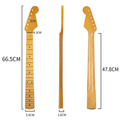 Yellow Maple Wood Guitar Strat Stratocaster Style Neck, 22 Frets Fingerboard image 2