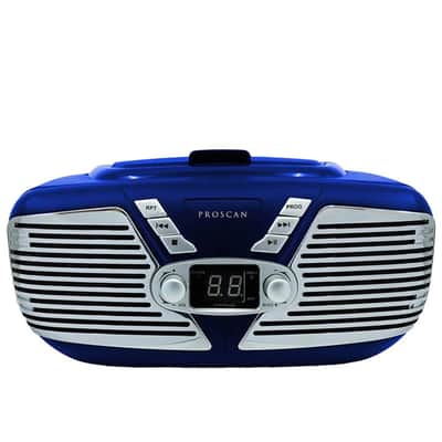 Retro Portable CD Boombox – FM Radio, AUX Input, Foldable Handle (Blue) image 2
