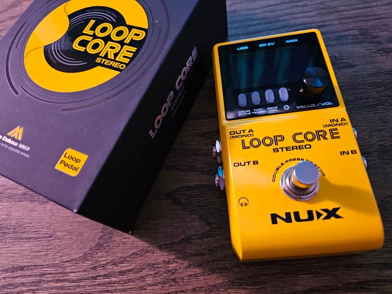 NUX Loop Core Stereo Looper with MIDI and Drum Patterns Effects Pedal Yellow image 1