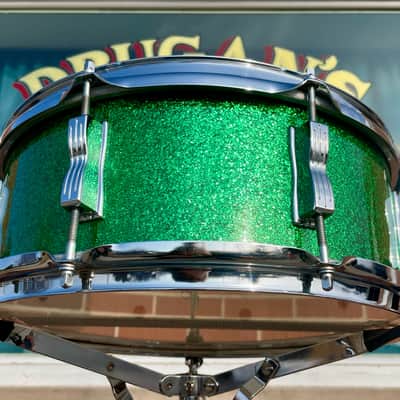 1960s Ludwig 5x14 No. 908P Jazz Festival Snare Drum Green Sparkle image 4