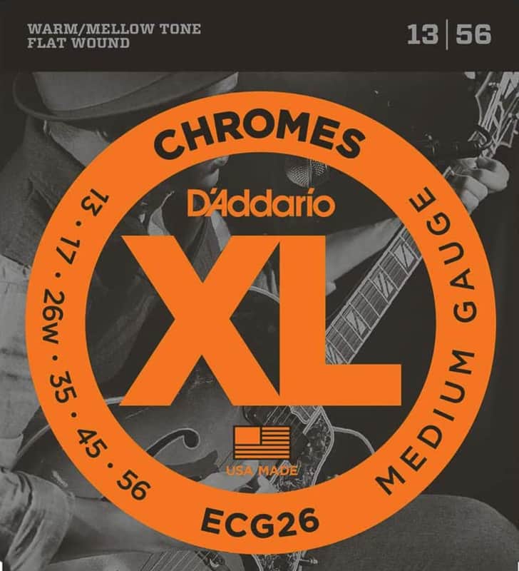D'Addario ECG26 Chromes Flat Wound Electric Guitar Strings, Medium, 13-56 image 1