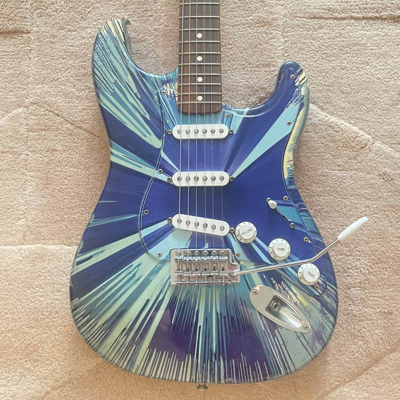 Fender FSR "Splattercaster" Standard Splatter Stratocaster with Rosewood Fretboard 2003 - Midnight Blue Swirl over Olympic White image 1