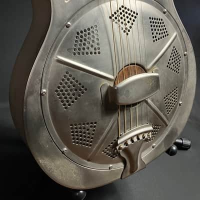 Republic Highway 61 Standard Cutaway Steel Body Resonator Guitar Antique Steel image 6