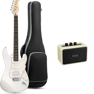 Electric Guitar Starter Kit HSS Pickup Coil Split, with Amp, Bag, Accessories, Polar White image 1