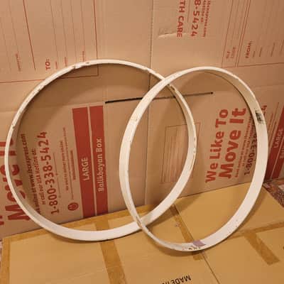 Vintage Tama Superstar 22" Piano White bass drum hoop, pair image 1