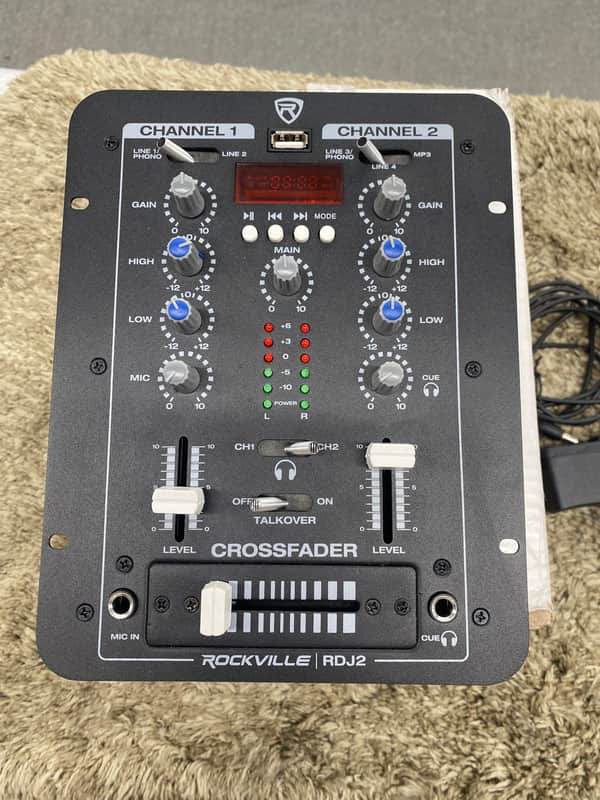 Rockville RDJ2 2 Channel DJ Mixer with USB, Cue Monitor, Talkover, 4 Line Inputs image 1