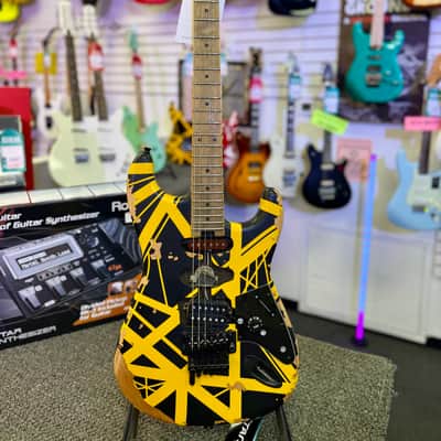 EVH Limited Edition Striped Series Frankenstein Frankie, Maple Fingerboard, Black with Yellow Stripes, Aged image 3
