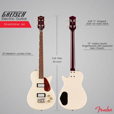 Gretsch Streamliner Jet Club Single Cut Vintage White Bass Guitar Bundle image 3