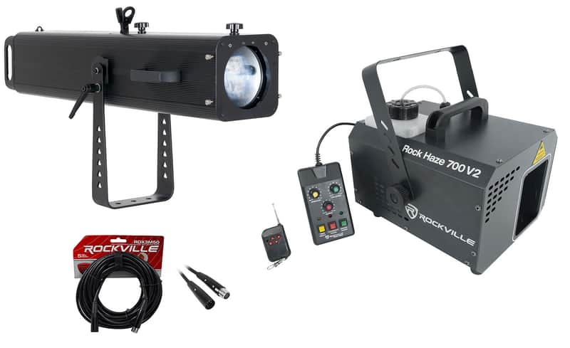 American DJ ADJ FS3000LED RF Follow Spot Light w/GOBO Slot+Haze Machine+Cables image 1