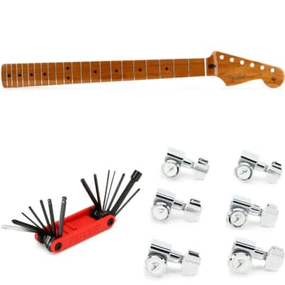 Fender Roasted Maple Standard Series Stratocaster Neck with Locking Tuning Machines and Multi-Tool - Maple Fingerboard image 2