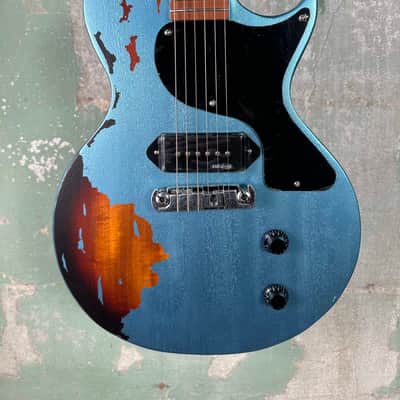 Vintage V120MR-GHB Icon Series Single Cut - Distressed Gun Hill Blue / Sunburst image 2