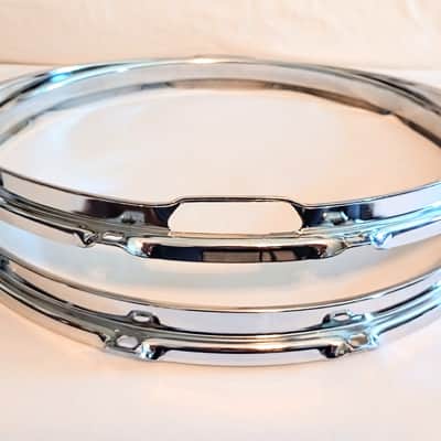 UNMARKED VINTAGE SNARE DRUM HOOPS SET 14"/10L -CHROME- FREE SHIP TO C-USA! image 3