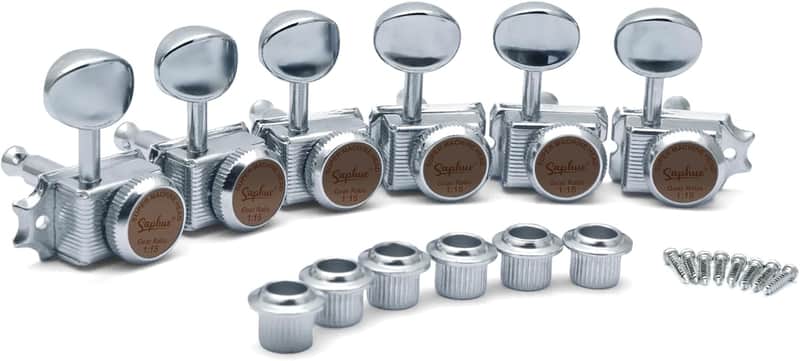 6 Inline Guitar Tuning Keys Vintage Electric Guitar Lock String Tuners Locking Tuning Pegs Machine Heads Replacement for ST TL Style Electric, Folk or Acoustic Guitars(Chrome) image 1