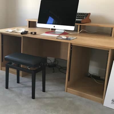 Recording Studio Furniture Desk PD2V Oak w/ 3U Shelf & 2 x 12U Cabinets image 2