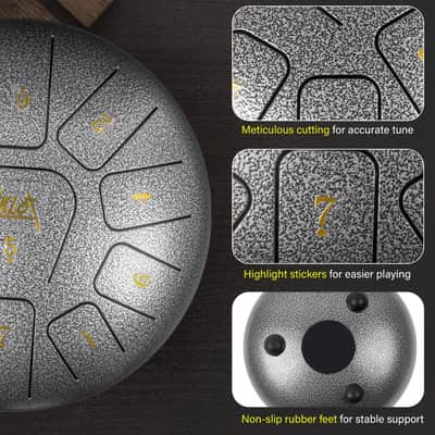 10-Inch Steel Tongue Drum – 11-Note C Key Tank Drum, Percussion Instrument with Mallets & Carry Bag image 4
