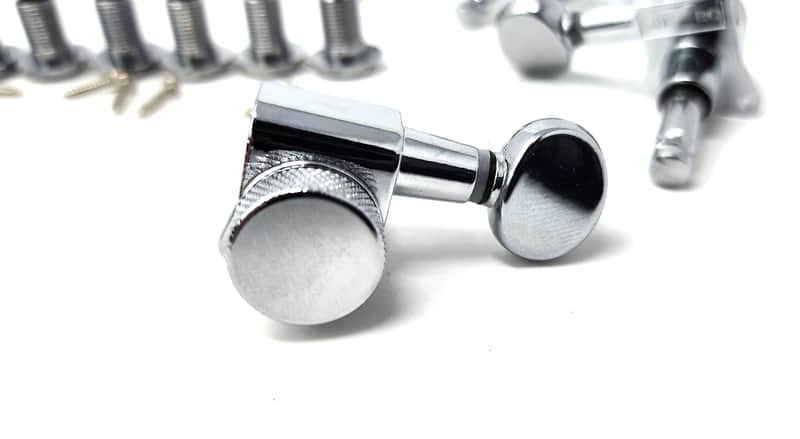 Carparelli 6-IN-LINE Electric Locking Machine Heads Tuners Classic Button Chrome image 1