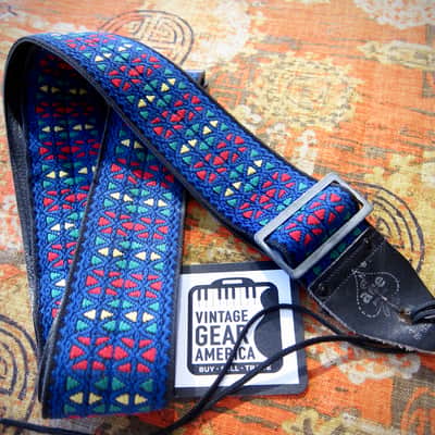 ACE Guitar Strap Blue Kaleidoscope Model as used by Rolling Stones Circa-1960s-Blue with Red, Green & Yellow Diamonds image 1