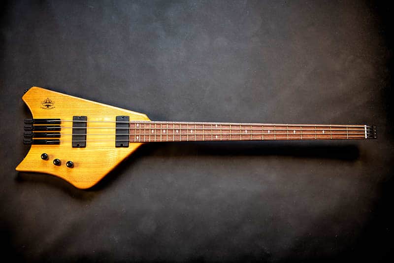 BootLegger Guitar Ace Headless Bass 4 String 7.8 Lbs With Honey Clear Stiletto Case & Gig Bag image 1