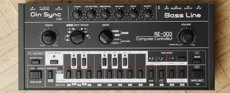 Din Sync RE-303 Acid Bass Line Analog Synthesizer - RED LED image 1