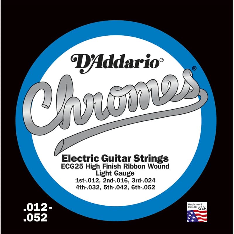 D'Addario Cordes guitare électrique filée plat 12-52 CHROMES image 1