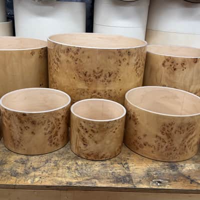 POPLAR MAPPA BURL exotic wood and Maple 7 pcs shell set - 5 ply core shells - Clear gloss polished BEST OFFERS ACCEPTED! image 2
