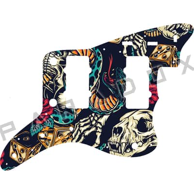 Custom Pickguard For 2012 - 2024 Made in China Squier J Mascis Jazzmaster - Vintage Flash Tattoo Graphic .090" image 1