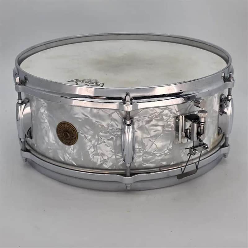 Used Vintage Gretsch Dixieland Snare Drum 14x5.5 White Marine Pearl - Good image 1