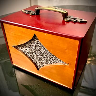Rotary Connection Mini 1x5” guitar speaker cabinet. TINY! Jensen 5/30 30 watt brand new speaker inside. Handmade. Portable travel cab. 2026 - Maroon image 1
