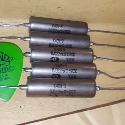 5x 0.022uF NOS Soviet K40Y-9 PIO 22 nF 1000v guitar tone capacitors Paper In Oil Amp Lot of 5 pcs image 1