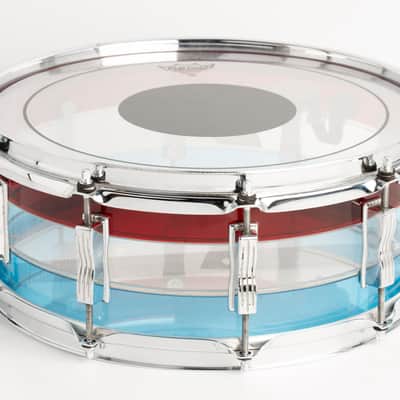 Ludwig 1975' Vistalite Red / Clear / Blue Tricolour Color Snare Drum 14"×5" image 5