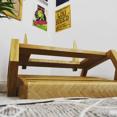 Lakefront Bright Braids pedalboard & Deluxe Amp stand set,  custom made solid wood guitar amplifier cabinet stand, mid century modern speaker stand 2024 - natural image 4
