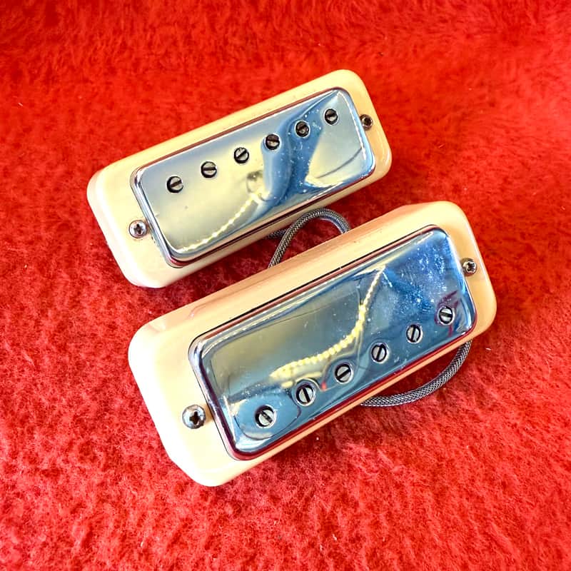PAIR Gibson Mini humbucker Les Paul Deluxe pickups c 1975 - Cream pat no patent number original vintage USA image 1