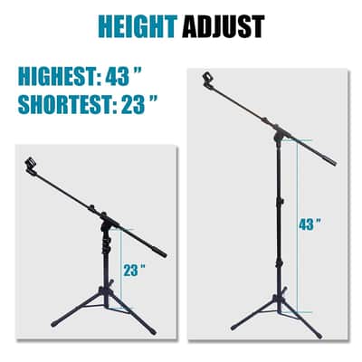Microphone Stand - Tripod Boom Mic Stand With Carrying Bag And Screw Adapter (Tripod) image 4