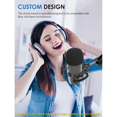 Yeti Nano Shock Mount With Pop Filter, [Custom Built For Yeti Nano Mic] Anti-Vibration Suspension Shock Mount Holder Clip Compatible With Blue Yeti Nano Microphones image 2