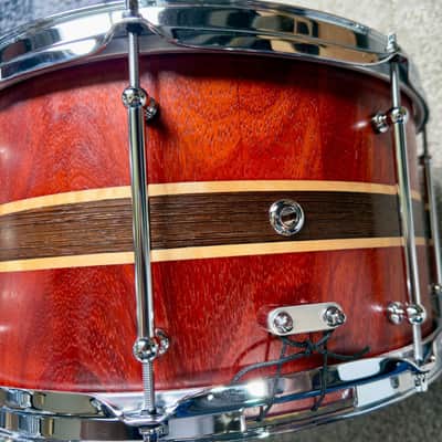 MINT - Daville (Doc Sweeney) Padauk 14x8 stave snare, satin, Canopus wires, sticks image 3