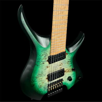 Headless Multiscale 7 String Electric Guitar in Trans Green Burst w/Deluxe GigBag image 2