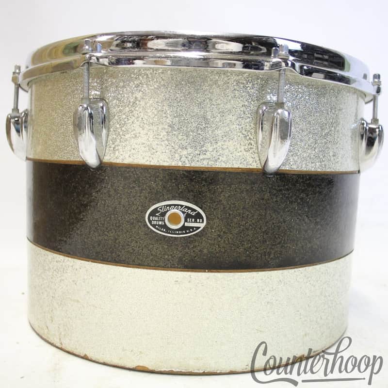 Slingerland 14x10"Silver/Black Sparkle Tom Drum 70s 3Ply Chrome 2Tone Sound King image 1