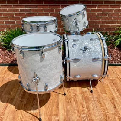 1960s Gretsch Progressive Jazz Drum Set White Marine Pearl 20/12/14 w/ 4x14 Snare image 15