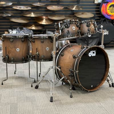 DW COLLECTOR'S PURE WALNUT 22-10-12-14-16 NATURAL TO QUICK EBONY BURST BLACK NICKEL HARDWARE image 1
