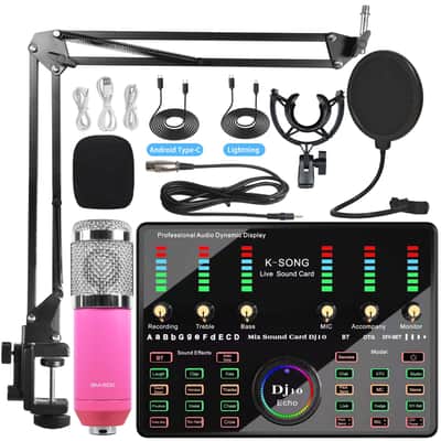 Sound Card Mobile Phone Bluetooth K Song Microphone Condenser Wireless Microphone Sound Card Dedicated Full Set image 3
